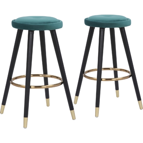 Cavalier 26" Counter Stool in Green Velvet, Black Wood,& Gold Steel (Set of 2)